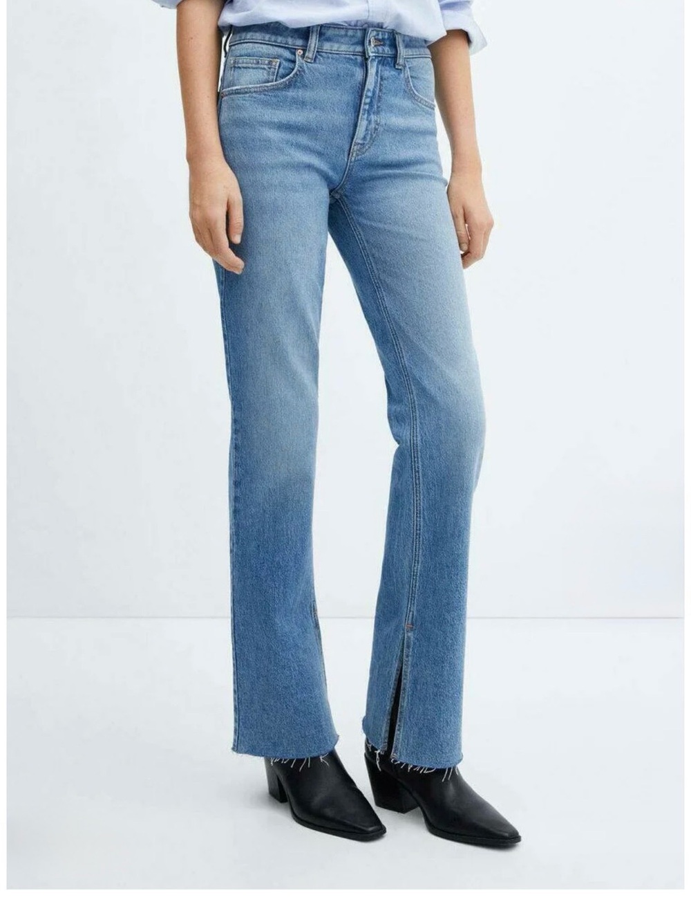 Mango Light Blue Flare Jeans with Front Hem Slit